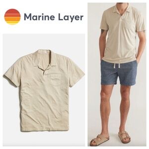 Marine Layer Polo Shirt Sea Change Mens Sz Medium Beige Tan Pocket Coastal